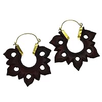 CHICNET Earrings wood antique gold brass bow brown flower circles golden girls women earrings ear jewellery tribal ethnic