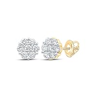 14K Yellow Gold Diamond Flower Cluster Earrings 2-7/8 Ctw.