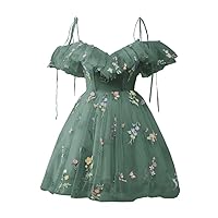 Flower Embroidery Tulle Short Homecoming Dresses for Teens Mini Fairy V Neck Formal Prom Cocktail Party Gown 2024