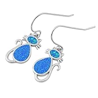 Sterling Silver Lab Created Opal Cat Earrings COLORS AVAILABLE