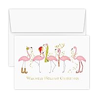 Canopy Street Masterpiece Fashion Flamingos Christmas Cards / 16 Holiday Card Set With Gold Foil And White Envelopes / 5 5/8