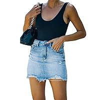 Women's Denim Skirt Ripped Raw Edge Jeans Mini A-Line Skirt