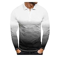 Men's Gradient T-Shirt Long Sleeve Workout Shirts Casual Stylish Tee Shirts Casual Turn-Down Collar Pullover Tops