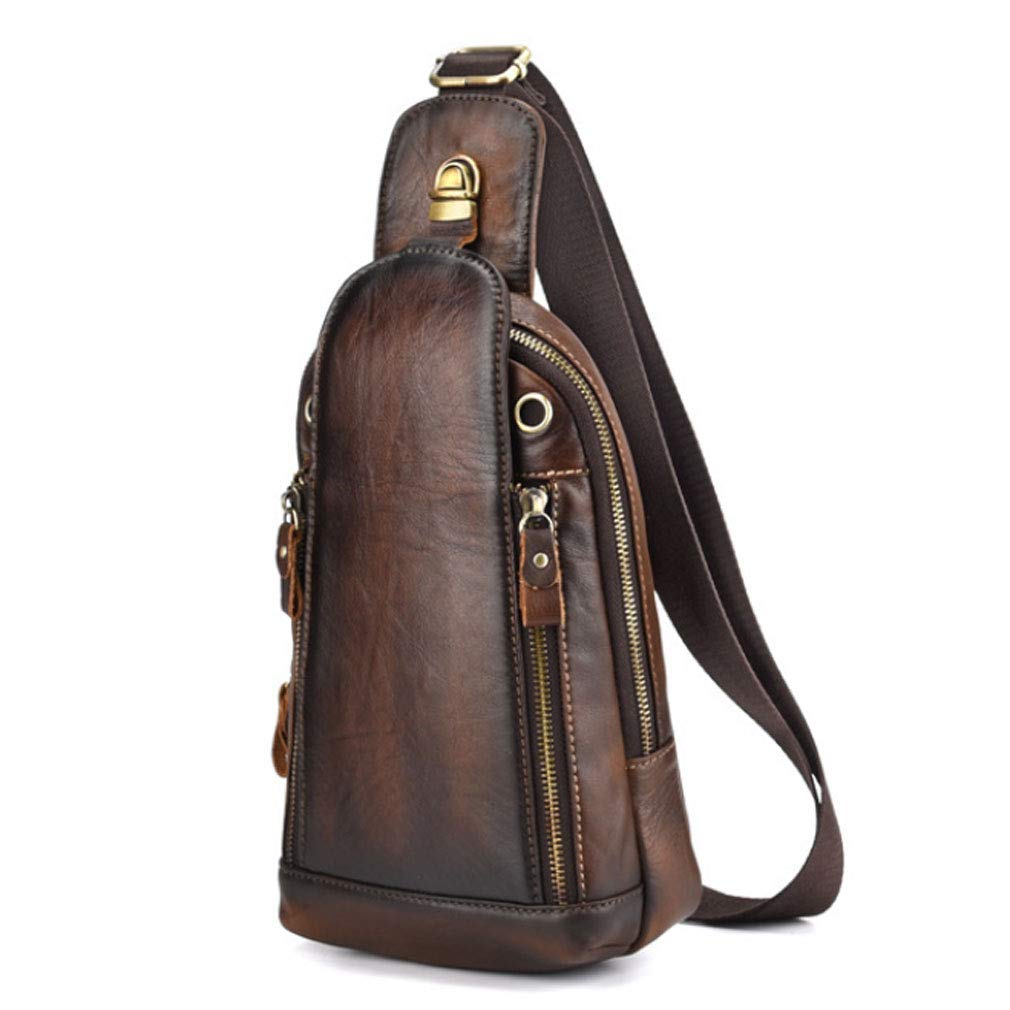Hebetag Leather Sling Bag Crossbody Backpack for Men Women Outdoor Travel Camping Hiking Shoulder Chest Day Pouch Casual Vintage Sling Daypack