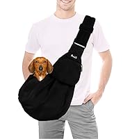 Dog Carrier Sling, Thick Padded Adjustable Shoulder Strap Dog Carriers for Small Dogs, Puppy Carrier Purse for Pet Cat with Front Zipper Pocket Safety Belt Machine Washable (Black L)