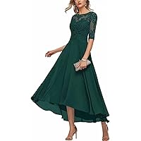 Chiffon Mother of The Bride Dresses for Wedding Tea Length Lace Floral Formal Evening Gowns