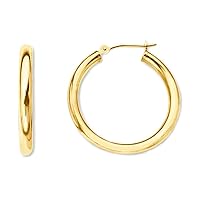 10k REAL Yellow or White Gold 2.0MM Thick Classic Polished Round Tube Hoop Earrings Snap Post Closure For Women Secure Click-Top Many Sizes (15mm, 25mm, 30mm, 40mm, 45mm, 50mm)