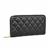 Luxury Real Leather Zip Around Travel Wallet | Large Capicity Card Holder Organizer | Classic Phone Clutch for Men Women (Black Quilted)