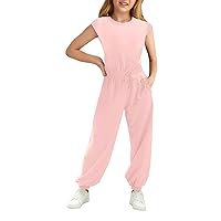 Girls Casual Jumpsuits Loose Romper Long Pants with Pockets Kids Clothes