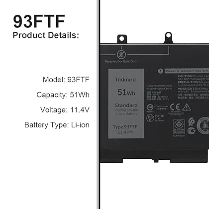 Indmird 93FTF Laptop Battery for Dell Latitude 5280 5480 5580 5290 5490 5590 Series Replacement D4CMT 4YFVG 83XPC 083XPC 11.4V 51Wh New