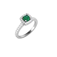 GEMHUB Bridal Anniversary Ring Lab Created Grade AA Green Emerald Round Shape Halo Style 0.4 Carat 14k White Gold Size 5 6 7 29
