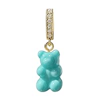 Jewelry Bear Pendant - Golden Cubic Zirconia Resin Teddy Bear Charms for Necklace Chains Bracelet - Rhinestone Gummy Bear CZ for Women Men - Small (Blue Lagoon)