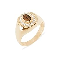 18k Rose Gold Natural Tigers Eye & Diamond Mens Signet Ring - Sizes 6 to 12 Available (0.14 cttw, H-I Color, I2-I3 Clarity)