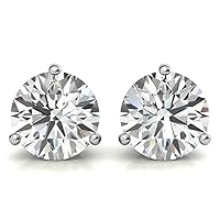 3.00 Carat Round Brilliant Cut Moissanite Diamond Earring For Women, Push Back Solitaire Three Prong Valentine Present For Her in Real 18k White Gold and 925 Sterling Silver