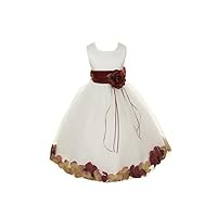 Satin Bodice Communion Flower Girl Pageant Petal Dress: Ivory/Burgundy - 14