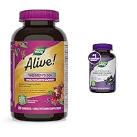 Alive! Women’s 50+ Daily Gummy Multivitamin, Supports Heart, Brain & Bones, Mixed Berry & Sambucus Elderberry Immune Gummies, Daily Immune Support for Kids and Adults*