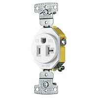 Bryant Electric RR201WWRTR Residential Single Weather Resistant & Tamper Resistant Receptacle, 20 Amp, 125V, Self-Grounding, White