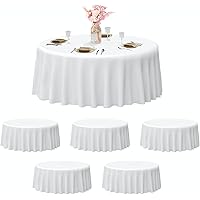 EMART Round Tablecloth White (6 Pack) Circular Polyester Table Cover 120 Inch in Diameter for Dinning, Kitchen, Picnic,Wedding and Birthday Party