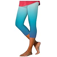 Rvidbe Capri Leggings for Women Stretchy Women's Knee Length High Waisted Gradient Yoga Capris Summer Casual Cropped Pants