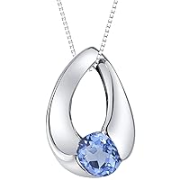 PEORA Sterling Silver Slider Solitaire Pendant Necklace for Women in Various Gemstones, Round Shape 6mm, with 18 inch Italian Chain