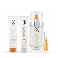 Global Keratin GK Hair Moisturizing Shampoo and Conditioner Set 100ml I Leave in Conditioner Spray (120ml/4 fl. oz) I Organic Argan Oil Hair Serum For Frizz Control Dry Damage Hair Repair 10ml