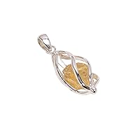 925 Sterling Silver Cage Pendant For Women And Girls Gift Inside Natural Raw Gemstone Handmade Silver Pendant