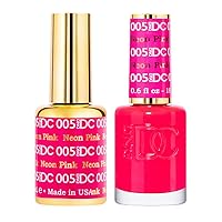 DC Duo Gel & Matching Lacquer Polish Set Soak off Gel NAIL All In One Daisy Top Coat for Nails (with bonus side Glitter) Made in USA (05 Neon Pink)