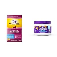Wellness Complete Health Food + Supplements Bundle: Senior Small Breed Dry Dog Food (Turkey & Peas, 4-Pound Bag) Hip & Joint Soft Chew Health Supplements, Grilled Chicken Flavor, 45 Count