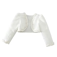 Little Girls White Long Sleeves Satin Flower Girl Bolero Jacket Cover