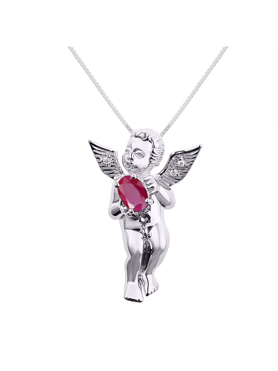 Rylos Necklaces for Women Silver 925 Guardian Angel Pendant with Gemstone & Genuine Diamonds 18
