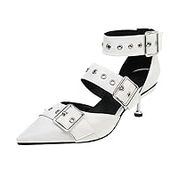 Women Kitten Heel Pumps Buckle Dress Shoes Pointed Toe with Ankle Strap