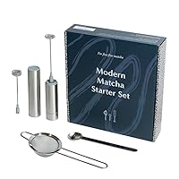 Naoki Matcha Modern Matcha Starter Set - Electric Matcha Whisk and Milk Frother with Single and Double Frother Head, Stainless Steel Spoon, Stainless Steel Sifter