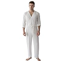 Men‘s One-Piece Pajamas Silky Jacquard Union Suit Onesie Jumpsuit Pantsuit Pajamas