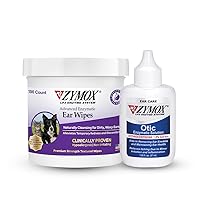 Zymox Otic Ear Solution and Enzymatic Ear Wipes for Dogs and Cats - Product Bundle - for Dirty, Waxy, Smelly Ears and to Soothe Ear Infections, 100 Count Wipes and 1.25oz Bottle