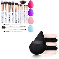 25 Pcs Makeup Set DUAIU 6Pcs Triangle Powder Puffs+ 15PCs Marble Makeup Brush Set+ 4pcs Makeup Sponge Make up Tool