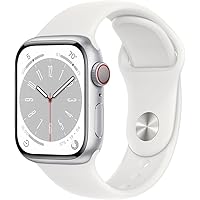 Apple Watch Series 8 (GPS + Cellular, 41mm) - Silver Aluminum Case with White Sport Band, M/L (Renewed)