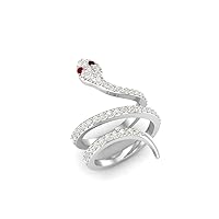 Ruby Round 2.00mm Snake Cobra Stackable Ring | 925 Sterling Silver With Rhodium Plated | Women Wrap Rings Cobra Snake Ring