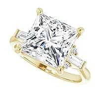 Moissanite Solitaire Engagement Ring, 4CT Colorless Stone, 925 Sterling Silver with 18K Gold Band