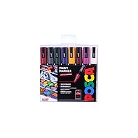 Posca PC-5M Water Based Permanent Marker Paint Pens. Premium Medium Tip for Arts and Crafts. Multi-surface Use On Wood, Metal, Paper, Cardboard, Glass, Fabric, Ceramic & Stone. Set of 8 Deep Colours