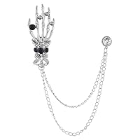 Halloween Skull Hand Brooch Pin Vintage Rhinestone Chain Tassel Skeleton Ghost Pawl Palm Finger Pin Lapel Brooch for Women Men Jewelry