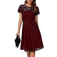 Women's Short Sleeve lace Top Cocktail Party Bridesmaid Dress