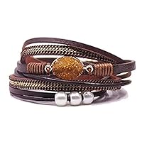 KSQS Tree Of Life Leather Multi-Layer Wraps Bracelet,Boho Wide Buckle Wristband Bangle,Braided Cuff Bracelets for Women