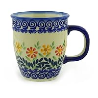 Polmedia Polish Pottery 12 oz Stoneware Mug H4843F Hand Painted from Manufaktura in Boleslawiec Poland. Shape S089B(K081) Pattern P6686A(JS14)