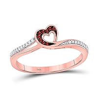The Diamond Deal 10kt Rose Gold Womens Round Red Color Enhanced Diamond Heart Ring 1/10 Cttw