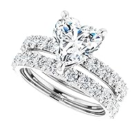 JEWELERYOCITY 2.25 CT Heart Cut VVS1 Colorless Moissanite Engagement Ring Set, Wedding/Bridal Ring Set, Sterling Silver Vintage Antique Anniversary Promise Ring Set Gift for Her