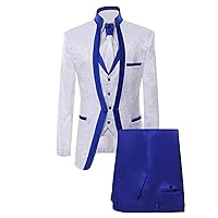 Mens Floral 3 Piece Dress Suit Paisley Jacquard Tuxedo Prom Wedding Suits Dinner Slim Fit Jacket Vest & Trousers