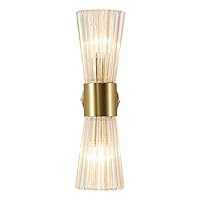 Mid-Century Modern Wall Light Fixture with Crystal Glass Lampshade | 2 Light Vanity Light Gold for Bathroom Hallway Bedroom Living Room Kitchen with Shade (Umbrella)