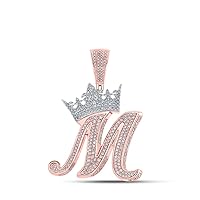 10K Two-tone Gold Mens Diamond Crown M Letter Charm Pendant 1-3/4 Ctw.