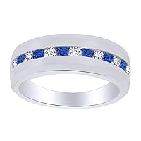 AFFY Blue White Cubic Zirconia Band Ring in 14k Gold Over Sterling Silver