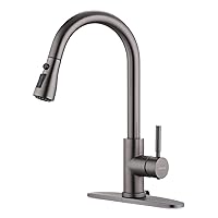 WEWE Black Stainless Kitchen Faucet with Pull Down Sprayer, Single Handle Commercial Modern RV Laundry Stainless Steel Sink Faucet